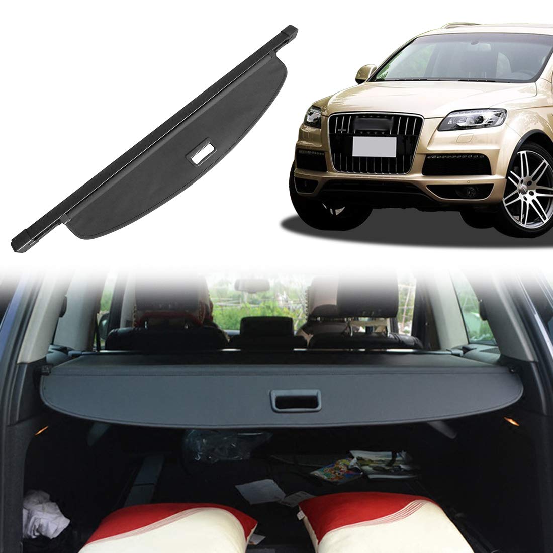 OREALTOOL Retractable Rear Trunk Shelf for Audi Q7 2010-2015 Black Cover Package Cargo Shell Luggage Cover Cargo Trunk Cover