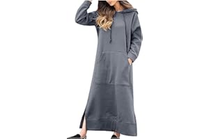 DMOYALA Womens Long Sleeve Hoodies Casual Maxi Length Hooded Dress with Drawstring and Pocket S-5XL