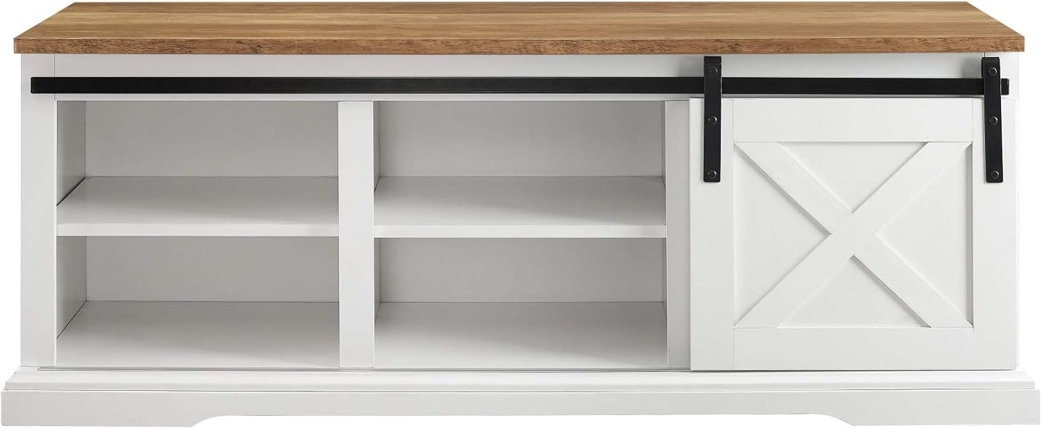 Walker Edison Farmhouse Sliding Barn Door Entryway Bench Shoe Storage Shelf Hallway Organizer, 48 Inch, White: Kitchen & Dining