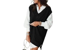 Sweezarmo Womens V Neck Cable Knit Sweater Vest Solid Color Oversized Sweater Casual Sleeveless Pullover Tops for Women