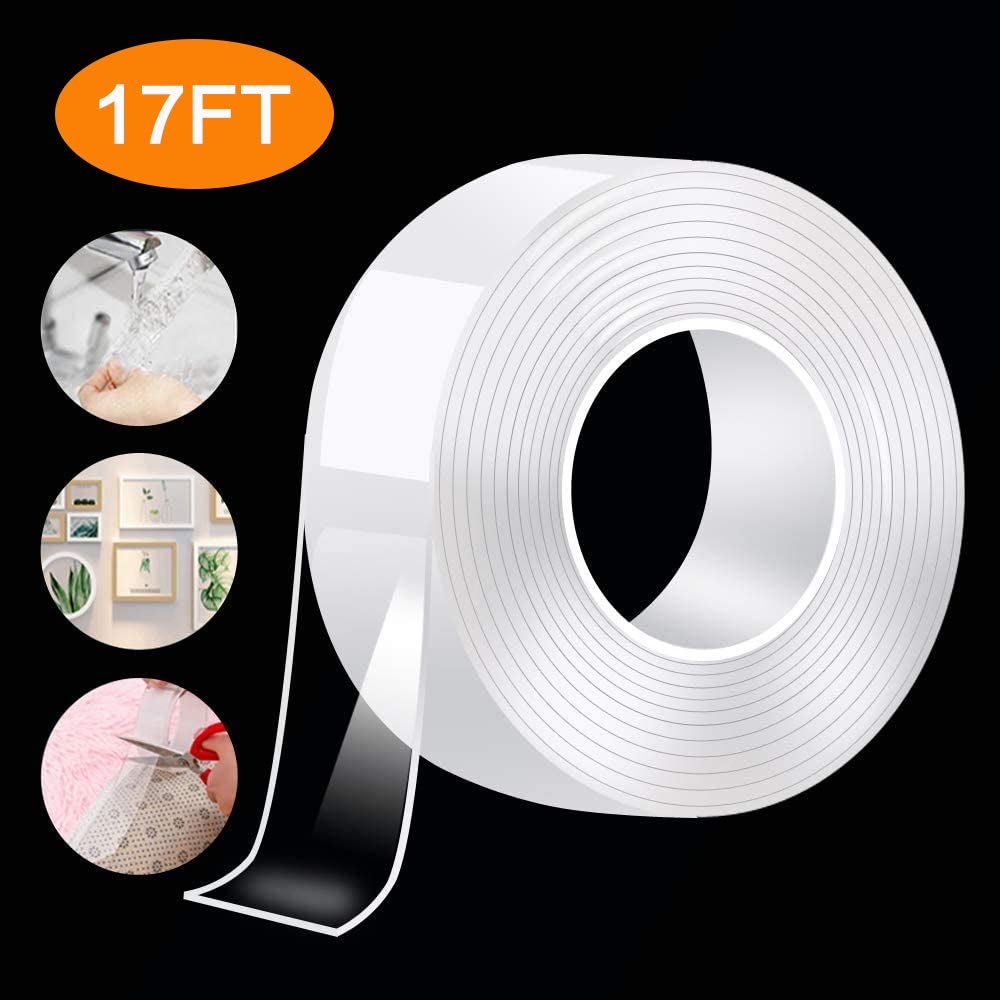 Nano Double Sided Tape Heavy Duty - Multipurpose Removable Traceless Mounting Adhesive Tape for Walls，Washable Reusable Strong Sticky Strips Gel Grip Tape, Carpet Mat Poster Tape for Home Office(17FT): Industrial & Scientific