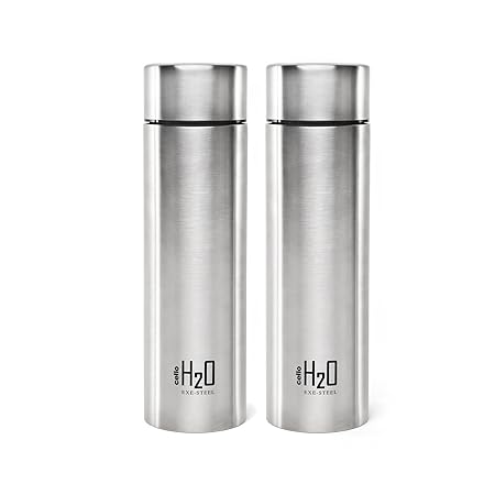 Cello H2O Stainless Steel Water Bottle Set, 1 Litre, Set of 2, Silver