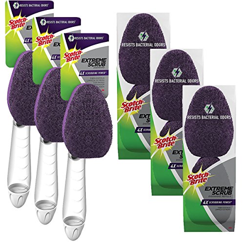 Scotch-Brite (12pc) Extreme Scrub, Set of 3 Handled Dishwands, 9 Sponge Head Refills, by 3M