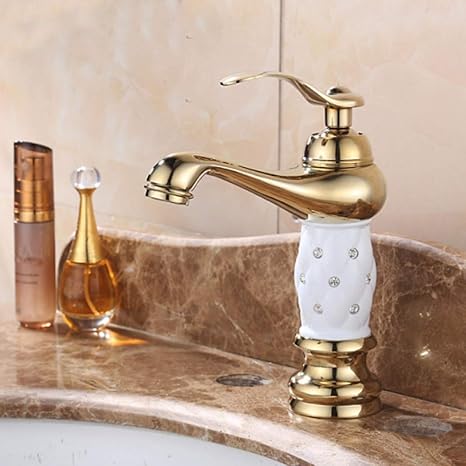 Amazon Co Jp Yyongao 節水 高水圧 ダイヤモンド浴室の蛇口 のミキサーのタップゴールド古典的なヨーロッパのシングルハンドルホット コールド洗面タップ付きシングルハンドルの蛇口シンク流域水栓真鍮 蛇口 ホーム キッチン