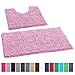 LuxUrux Pink Bathroom Rugs Luxury Chenille 2-Piece Bath Mat Set, Soft Plush Anti-Slip Bath Rug +Toilet Mat.1'' Microfiber Shaggy Carpet, Super Absorbent