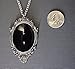 Real Metal Jet Black Cabochon in Silver Finish Pewter Frame Pendant Necklace