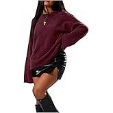 Verdusa Women's Oversized Sweater Long Sleeve Drop Shoulder Crew Neck Loose Knitted Pullovers