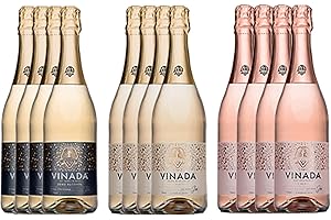 VINADA - Crispy Chardonnay, Sparkling Gold, Sparkling Rose Variety Pack (Zero Alcohol) - 750 ml (12 Glass Bottles)