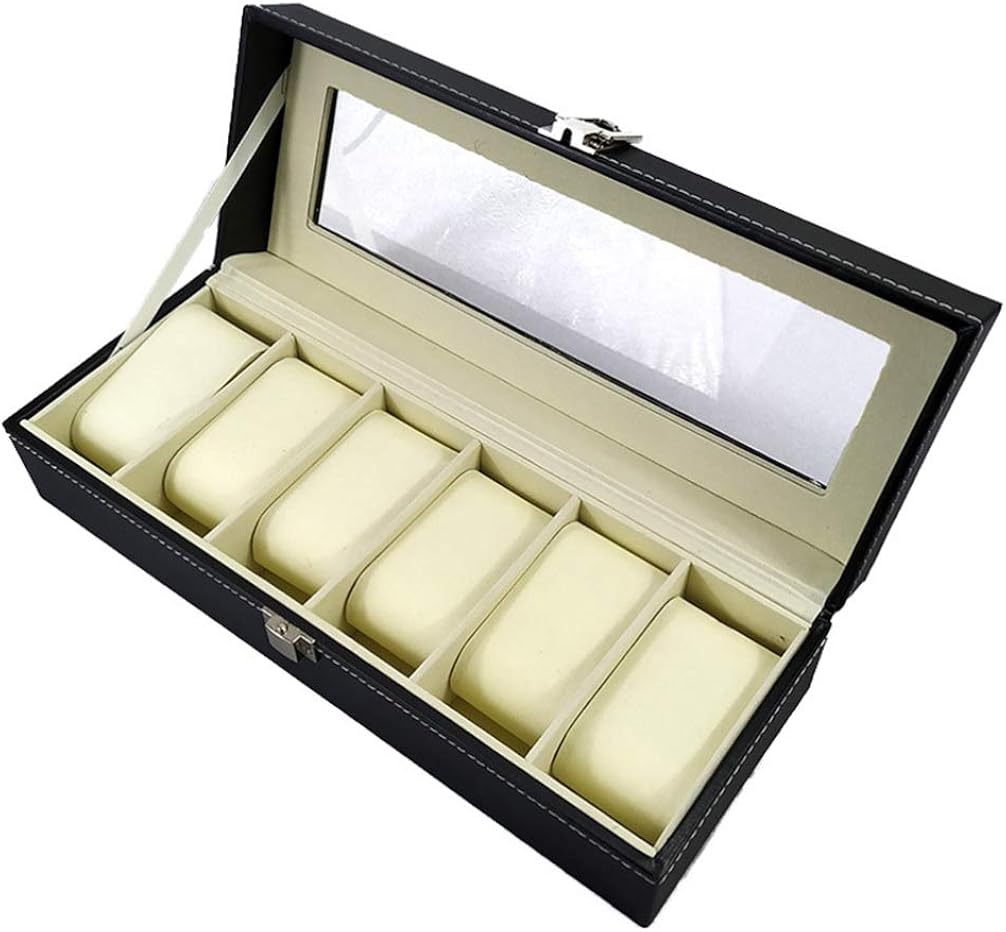 ibasenice Vitrina de Reloj para Hombre con Ventana de Vidrio de Cuero 6