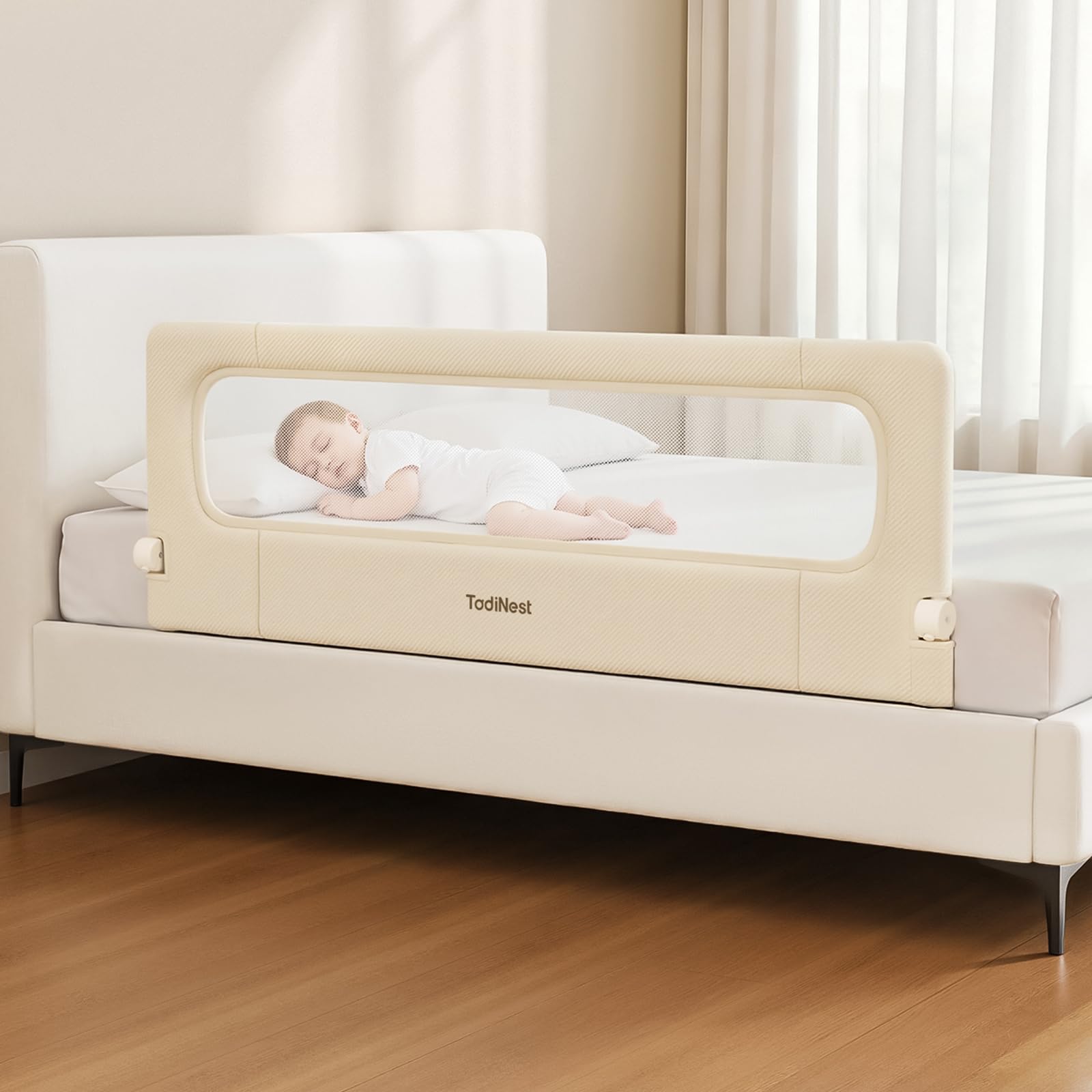 Photo 1 of TodiNest Folding Bed Rail for Toddlers, Baby Bed Rail Guard with Reinforced Anchor Safety System, Toddler Bed Rails for King Size Beds, Twin, Full, Queen (Khaki, 59" L x 21.6" H)