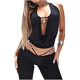 BEAUDRM Women's Y2k Sexy Halter Tops Cowl Neck Open Back Going Out Tops Rave Club Outfits