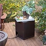 Square Dark Brown Tank Hideaway Table Outdoor Covers Made From Powder Coated Steel Modern Style Included Cross Scented Candle Tart