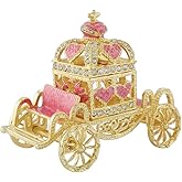 Janshe Cul Retro Hollow out Carriage Trinket Box Small Jewelry Boxes Hand-Painted Mother's Day Gift for Women(Pink)