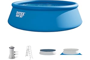 INTEX Easy Set 15 ft x 48in Above Ground Pool Set, Round Inflatable Swimming Pool with 1000 GPH Cartridge Filter Pump, Ladder