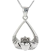 Jewelry Trends Celtic Claddagh Tear-drop Irish Sterling Silver Pendant Necklace 18"