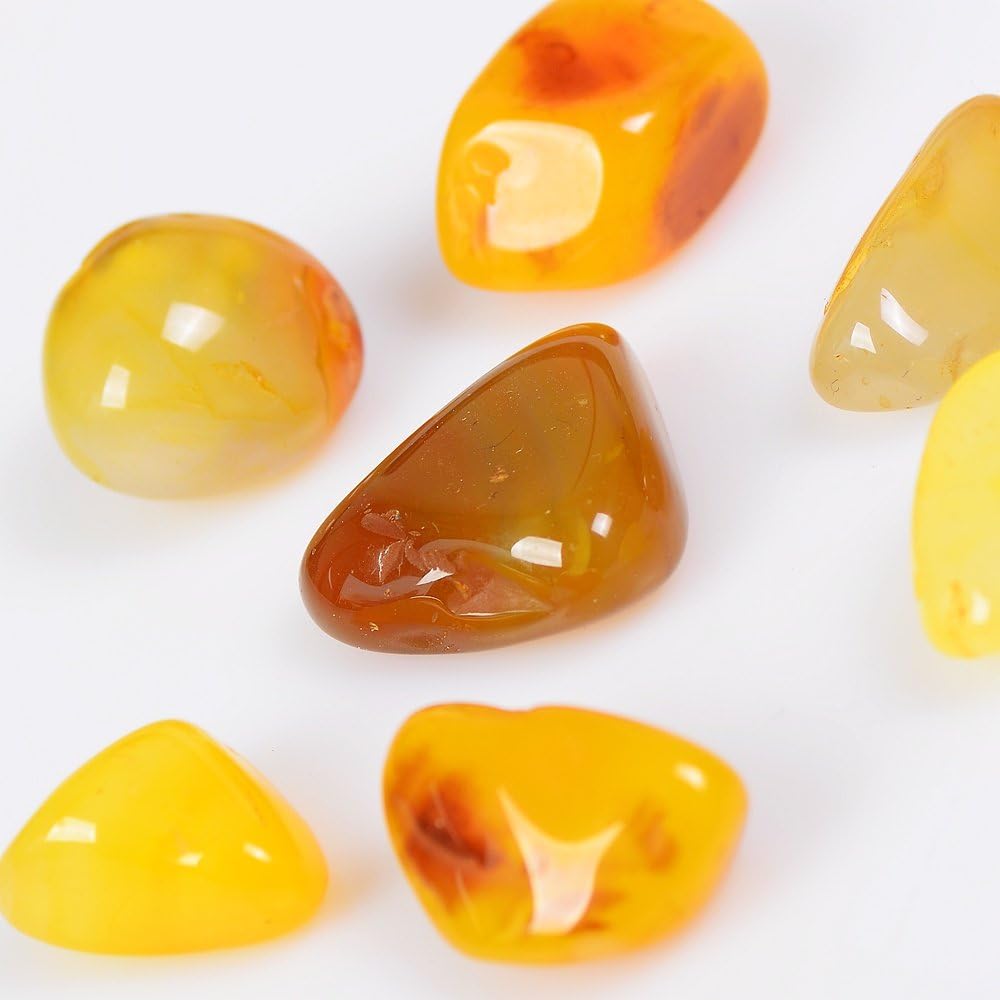 OCN-HEALING 200g Crystal Tumbled Polished Natural Agate Gravel Stones for Plants and Crafts - Small Size - 7mm to 9mm Avg (Yellow Agate) : Garden & Outdoor