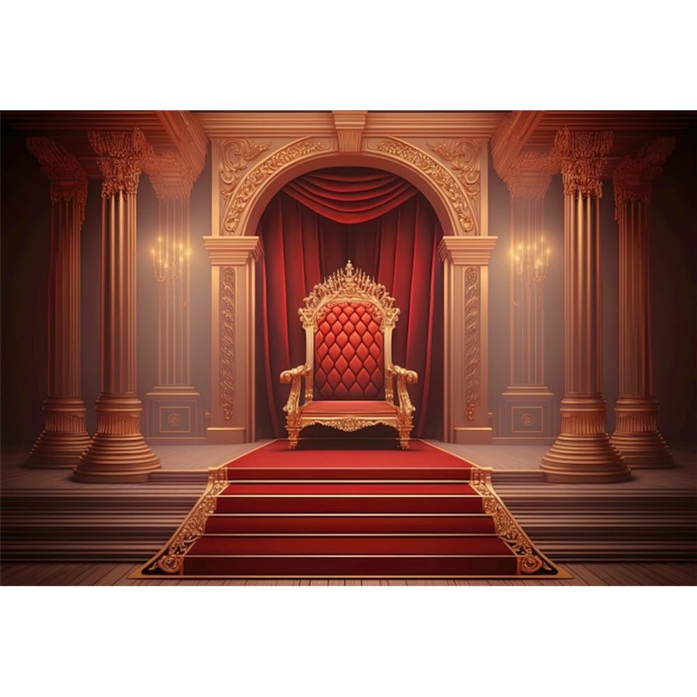 Ttincceer Red Carpet Throne Backdrop 10x6.5ft European Royal Court Interior Photography Background Gorgeous Castle Sofa Chair Photography Backdrop Portrait Shooting Prop