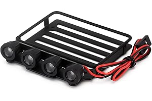 INJORA RC Car Roof Rack Luggage Carrier with Spotlights for 1/24 RC Crawler Axial SCX24 Gladiator AXI00005（Round）