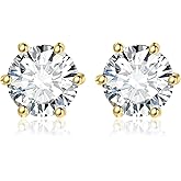 JewelryPalace Round Cut 4-9mm 0.6-6ct Moissanite Solitaire Stud Earrings for Women, 925 Sterling Silver 14k White Gold Plated Earrings for Her, Classic Simulated Diamond Earrings VVS D-F