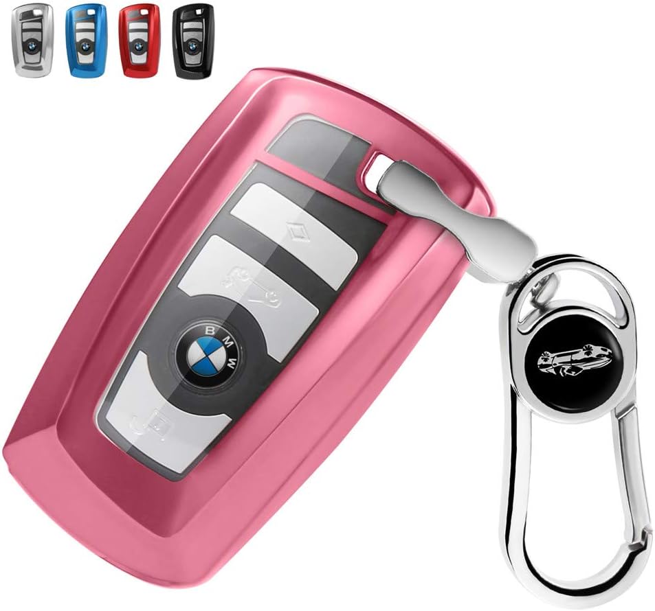 Tpu Silicone Full Protective Car Key Fob Cover for BMW,3 Buttons Remote Control Smart Key Case with Leather Keychain