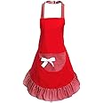 Hyzrz Cute Girls Bowknot Funny Aprons Lady's Kitchen Restaurant Women's Cake Apron with Pocket (Red)