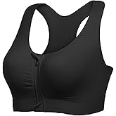 Lemef Front Zipper Sports Bras for Women Wirefree Post Surgery Bra Front Closure Racerback Compression Mastectomy Bras