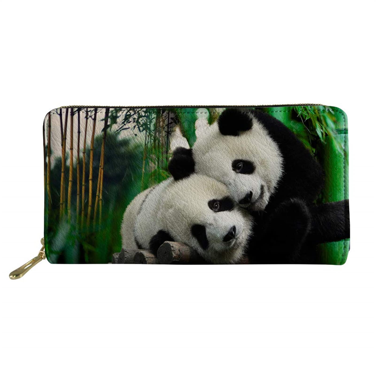 Jndtueit Trendy Panda Long Purse Credit Card Holder Leather Zip Wallet Clutch Handbag for Women Men Animal Print