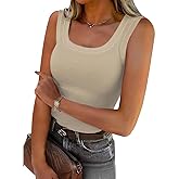 SVALIY Summer Womens Tank Tops 2024 Square Neck Fitted Sleeveless Shirts for Women Ribbed Basic Top