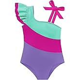 Redair Toddler Girl One Piece Swimsuit Color Block with Ruffled Sleeve Straps Swimwear Bathing Suit for Baby Girl 12M-6Years