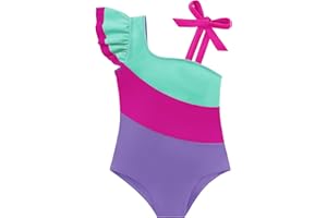 Redair Toddler Girl One Piece Swimsuit Color Block with Ruffled Sleeve Straps Swimwear Bathing Suit for Baby Girl 12M-6Years
