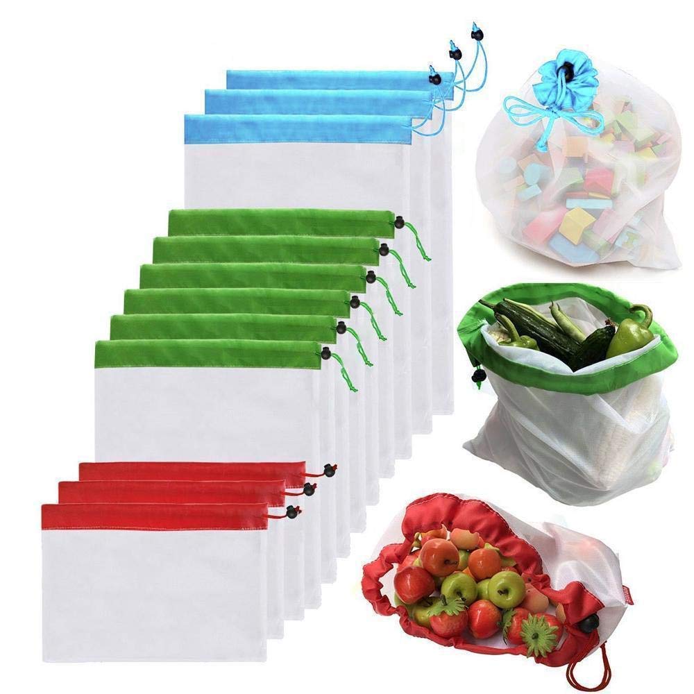 LDFV 12 PCS Reusable Mesh Produce Bags,Washable Eco Friendly Bags Fruit and Veg Bags for Grocery Shopping Storage Fruit Vegetable -3 Various Sizes(12x8In,12x13In,12x16In)