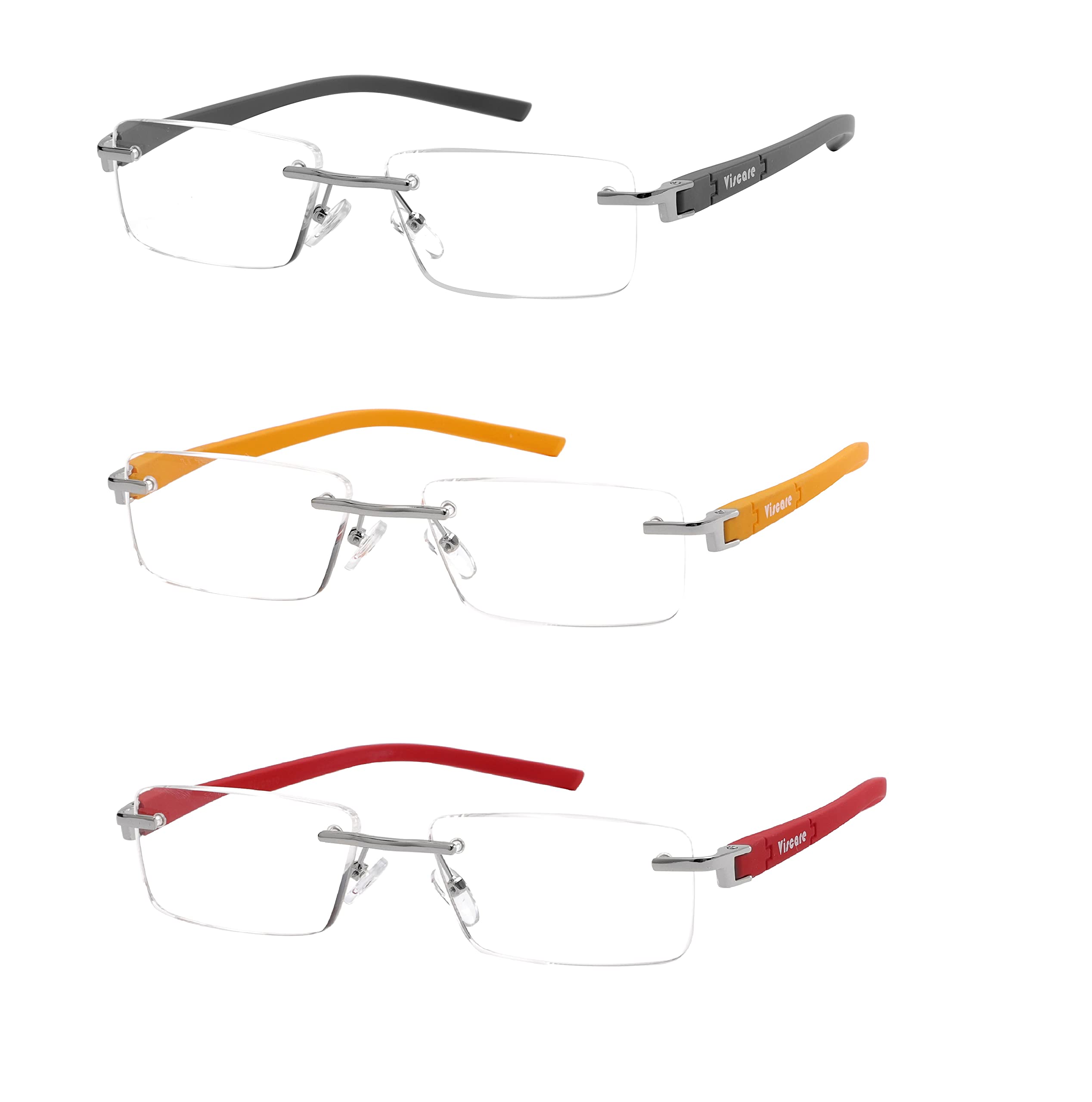 Viscare -3-Pair Rimless Frameless Clear Frame Reading Readers Glasses for Men +3.50
