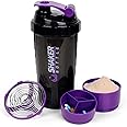 XTK Shaker Bottle Protein Shaker Bottles with Storage and Mix Ball, 16OZ Sports Water Bottle with Pill Organizer,Leak Proof Portable Shaker Bottles for Protein Mixes and Pre Work Out,BPA Free(purple)
