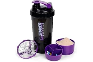 XTK Shaker Bottle Protein Shaker Bottles with Storage and Mix Ball, 16OZ Sports Water Bottle with Pill Organizer,Leak Proof Portable Shaker Bottles for Protein Mixes and Pre Work Out,BPA Free(purple)