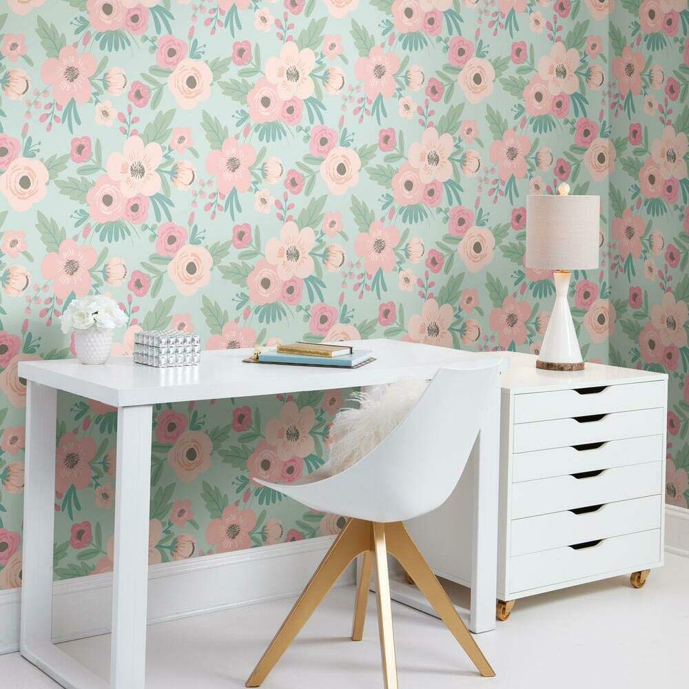 RoomMates RMK11626RL 45.72 cm x 5.74 m Vinyl Poppy Floral, Green and Pink