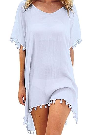 Dnfc Robe De Plage Femme Mousseline De Soie Frange Robe été