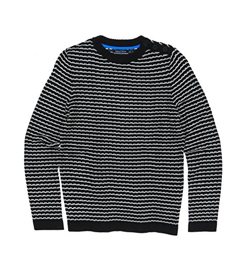 Nautica Men's Button Crew Sweater, True Black, Large Nautica Men's Button Crew Sweater, True Black, Large