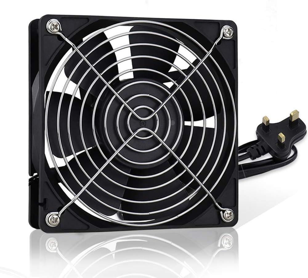 GDSTIME 120mm 240V Fan with AC Powered Plug 220V 230V 240V Computer Fan 120mm x 25mm Axial Dual Ball Bearing 2700 RPM 86.6 CFM For PC Server Cabinet Workstation Ventilation Replacement