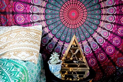 Mandala Pink Cotton Single Bed Sheet - Single Bed Sheet - Peacock Mandala Bed Sheet