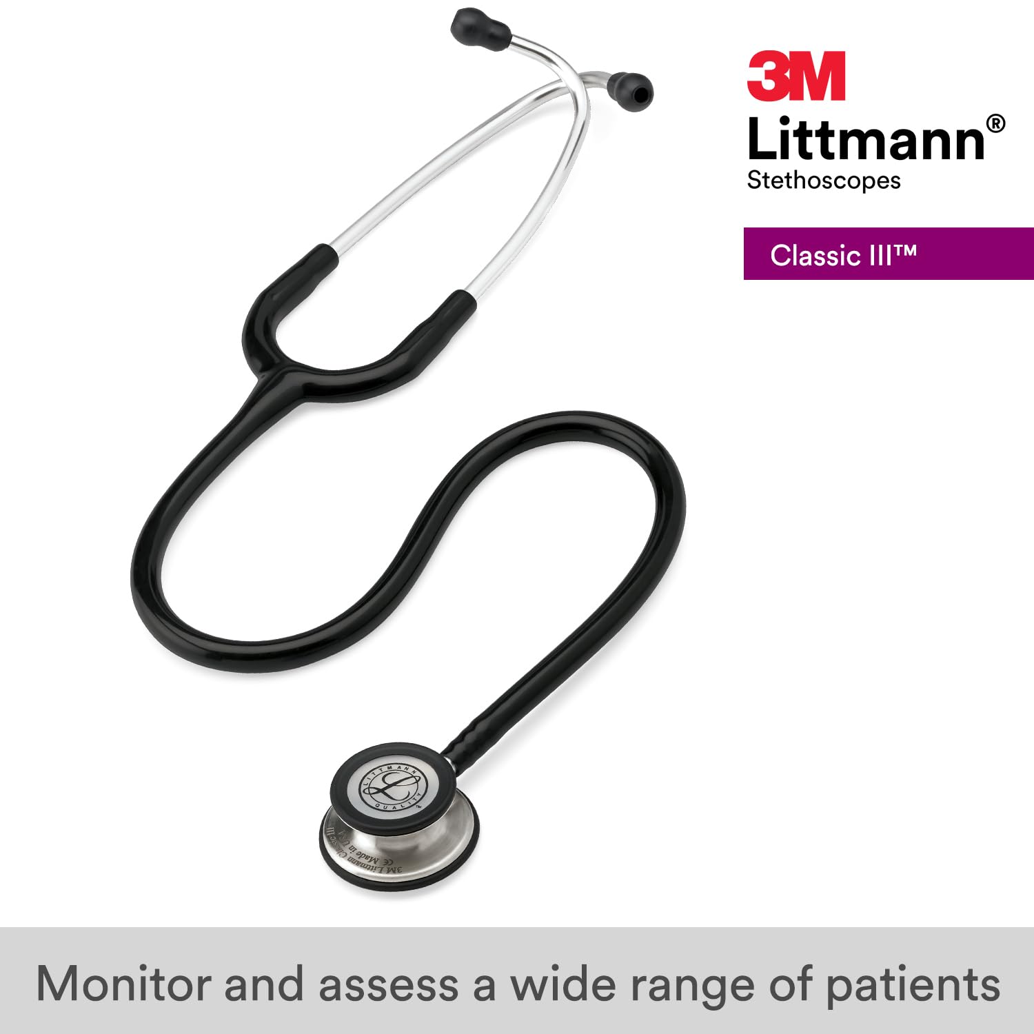 3M Littmann Classic III Monitoring Stethoscope, 5620, More Than 2X as Loud, Weighs Less, Stainless Steel Chestpiece, 27