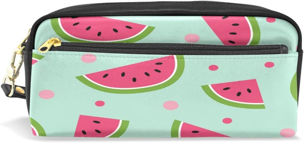 Watermelon Pencil Case, Waterproof Leather Pen Bag Cute Colored Pencil Box Portable Coin Purse Pouch Cosmetic Makeup Bag with Zipper for Girls Boys Kids