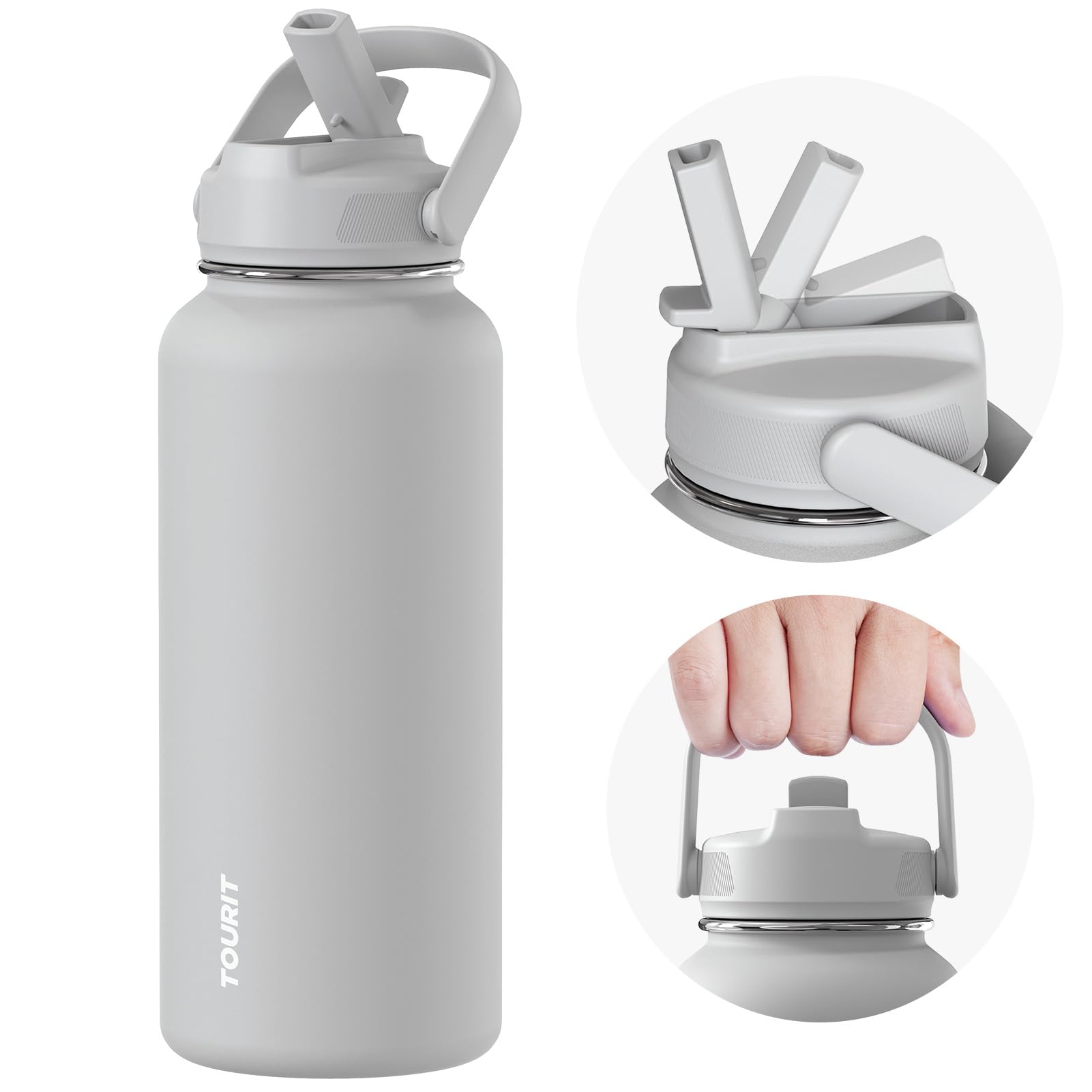 Photo 1 of SEE NOTES PICTURE..........TOURIT 32 oz Insulated Water Bottle, Stainless Steel Water Bottles With Straw, Double Wall Vacuum Insulation for Cold and Hot Drinks, Leak Proof BPA Free Water Flask for Sports and Travel, Grey, Gray
