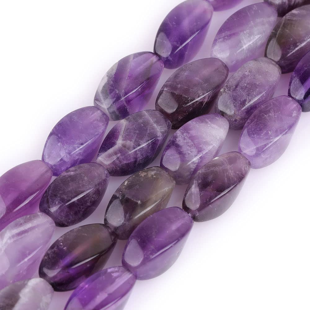 Sweet & Happy Girl's Store 8x16mm Twist Gemstone Amethyst Beads Strand 15 Inch Jewellery Making Beads