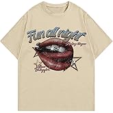 RoseSeek Women's Y2K Lip Graphic Tees Short Sleeve Crew Neck Vintage T Shirts Streetwear Tops