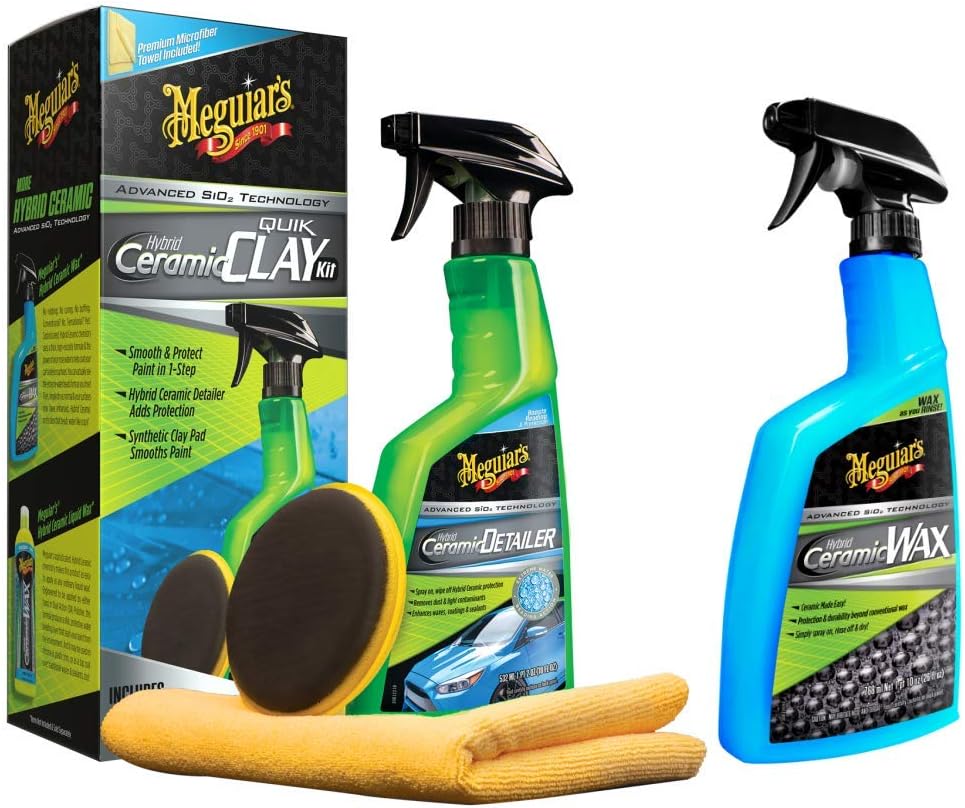 The Clean Garage Meguiar's Hybrid Ceramic Kit 1 - Spray Wax, Ceramic Detailer, Quick Clay Pad and Towel