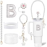 LUHOHI Cup Accessories Set for Stanley- Including Water Bottle Carrying Pearl Strap, Handle Letter Charms Sticker, Siliocne Cup Boot Straw Cover for Stanley 40oz & 30oz Tumbler Accessory Kit B