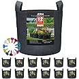 JERIA 12-Pack 10 Gallon, Vegetable/Flower/Plant Grow Bags, Aeration Fabric Pots with Handles (Black)