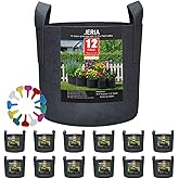 JERIA 12-Pack 10 Gallon, Vegetable/Flower/Plant Grow Bags, Aeration Fabric Pots with Handles (Black)