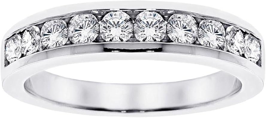 VIP Jewelry Art 1.00 CT TW Channel Set Round Diamond Anniversary Wedding Ring in 14k White Gold