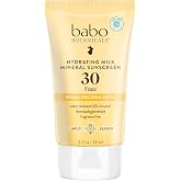 Babo Botanicals Hydrating Milk Mineral SPF 30 - EWG Verified - Dewy Finish | Dewy Finish, Lightweight Zinc Oxide, Daily Face Sunscreen for Sensitive Skin, EWG Verified, Broad Spectrum UVA/UVB Protection